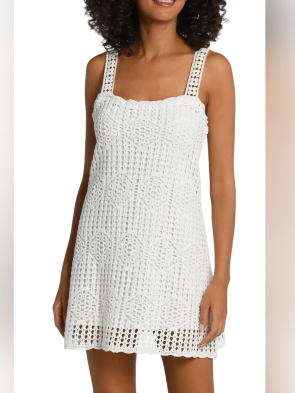 La Blanca Sz XS Swimsuit Coverup off white sleeveless crochet Boho Preppy.